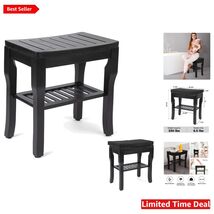 Durable Bamboo Shower Stool with Quick-Drain Design &amp; Storage Shelf for ... - $111.82