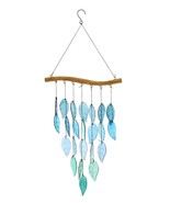 Leaf Wind Chime Stained Glass 27.6&quot; High Blue Green Hanging Accents Spri... - £32.12 GBP
