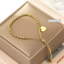 Gold Plated Stainless Steel Heart Forever Love Charm Adjustable Bolo Bracelet - £17.37 GBP