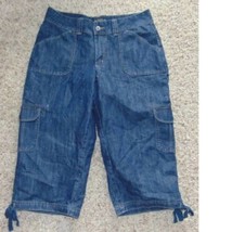 Womens Capris Denim LEE Blue Cargo Tie Legs Jeans Pants-size 10 - £20.13 GBP