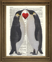 Vintage Dictionary Page Art Print: Penguins In Love, Friends With Heart (10x8&quot;) - £6.46 GBP