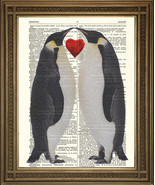 VINTAGE DICTIONARY PAGE ART PRINT: Penguins in Love, Friends with Heart ... - £6.28 GBP