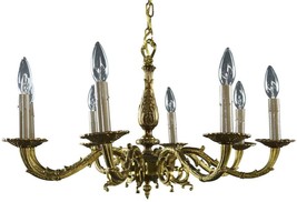 Vintage Chandelier French Rococo 8-Light 8-Arm Brass Metal - £535.08 GBP