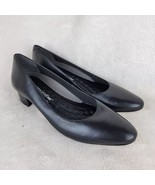 Walking Cradles Heidi Black Leather Block Mid Heels Almond Toe Slip-On P... - $67.85 CAD