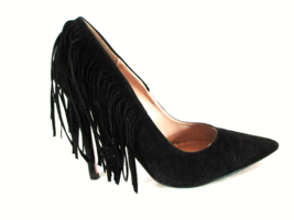 Chase &amp; Chloe Black Suede Fringe Slip On Pumps Heels Shoes Womens 7.5 (SW38) - £19.34 GBP