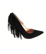 Chase &amp; Chloe Black Suede Fringe Slip On Pumps Heels Shoes Womens 7.5 (S... - £19.11 GBP