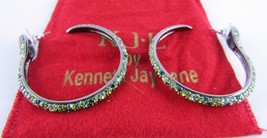 Kenneth Jay Lane, Green Crystal Snake Hoop Large Earing Set, Light and Dark - £49.43 GBP