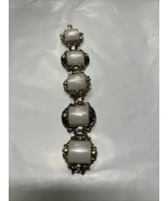 Napier Wide Gold tone Link Bracelet w Faux Mother Of Pearl, Pearl &amp; Rhin... - $109.58 CAD