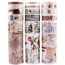 18 Rolls Vintage Washi Tape Set,75/30/15/10/5Mm Wide Floral Map Stamp Le... - £13.87 GBP