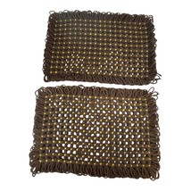 Handmade Brown &amp; Yellow Knit Crochet Placemat Set of 2 MCM Retro Lot Cen... - £14.98 GBP