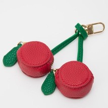 Vegan Leather Red Green Cherry Fruit Coin Pouch Key Ring Bag Charm - $15.84