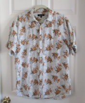 MURANO Men&#39;s Linen Blue Short Sleeve Hawaiian Tropical Floral Beach Shirt (LG) - £14.08 GBP