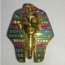 Yellow Gold Plated Brass Simulated Diamond Egyptian Pharaoh Tutankhamun Pendant - £74.71 GBP