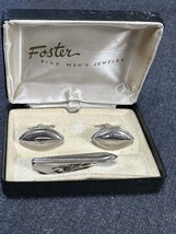 Vintage Fisher Silver Tone Cuff Links &amp; Tie Bar Clasp with Original Box - £11.05 GBP