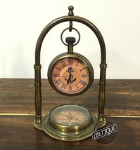 Horloge de bureau vintage victorienne avec boussole en laiton,... - £23.62 GBP