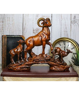 Rustic Country Bighorn Sheep Ram With Lambs On Rock Faux Mahogany Wood F... - $54.45 CAD