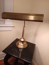 Double Bulb Vintage Brass Piano Library Bankers Adjustable Lamp Square Base - £96.75 GBP