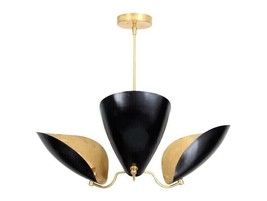 3 Light Curved Disk Shades Handmade Mid Century Modern Brass Sputnik Chandelier - £388.93 GBP