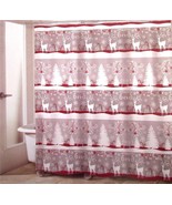 Avanti Linens CHRISTMAS DEER Fabric Shower Curtain Cottage Red Silver Gr... - £20.45 GBP