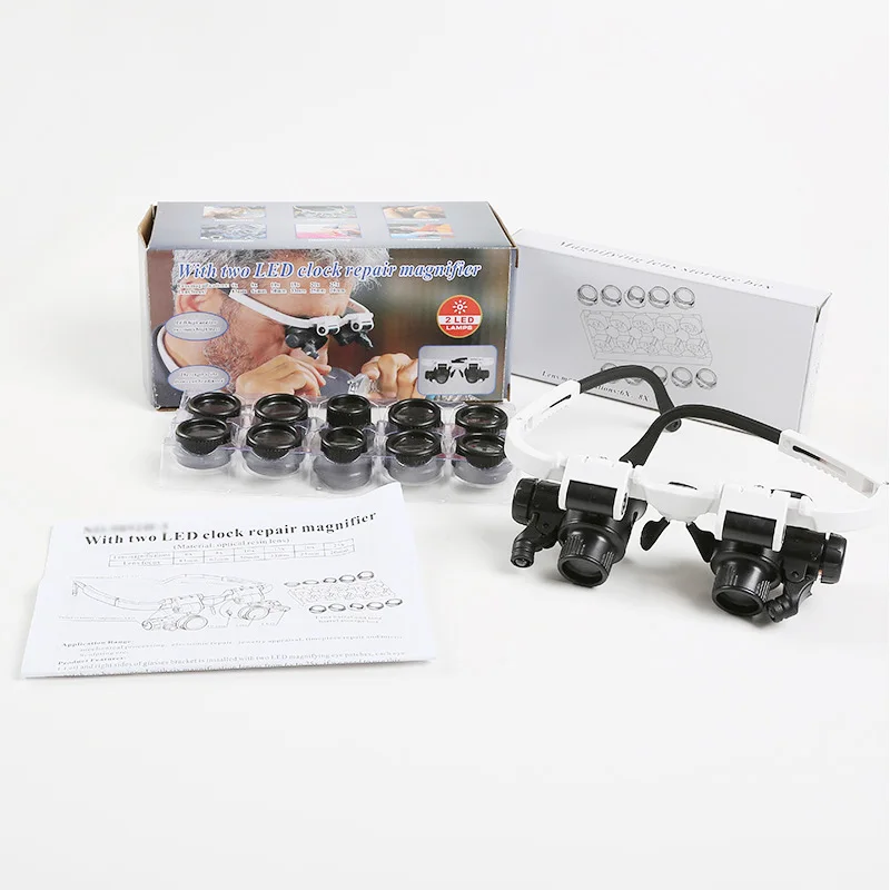 Binocular Gles Magnifier LED Lighted Wearing Magnifying Gl Loupe 6X-25X Repable  - £174.39 GBP