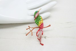 Vintage Style Bright Enamel and Crystal Tropical Bird Gold BROOCH Pin Jewellery - £11.78 GBP