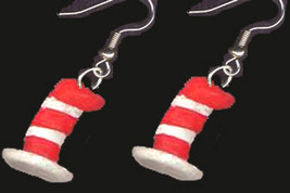 Funky Striped CAT-in-the-HAT EARRINGS Dr Seuss Novelty Charm Fun Costume... - £12.31 GBP