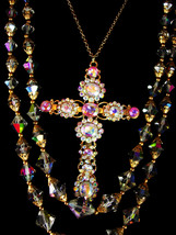 Gothic Medieval Cross statement necklace chandelier aurora borealis glass 40&#39;s  - £155.87 GBP