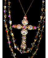 Gothic Medieval Cross statement necklace chandelier aurora borealis glas... - £155.87 GBP