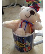 happy birthday mug with adorable  stuffed bear - £19.53 GBP