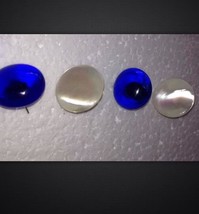 2 pairs of button earrings: pearlized white &amp; cobalt glass blue - £28.98 GBP