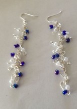 You&#39;ll Sparkle Inside &amp; Out In Pierced Earrings Beaded Blue &amp; White Pear... - $19.99