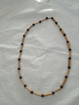 wooden necklace with black beads approximately 30 inch - £15.66 GBP