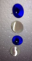 2 pair earrings:cobalt blue glass &amp; pearlized white button surgical pier... - $36.00
