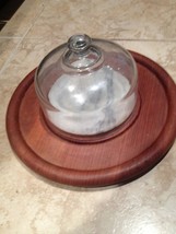 wooden and marble cheese and cracker board with glass dome cover - £39.22 GBP