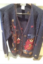 Teddy Bear Cardigan Sweater by mandal bay size extra large navy blue - $39.99