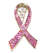 Pink Ribbon Breast Cancer Awareness Brooch Rhinestone Angel 2.25 inches ... - £11.25 GBP