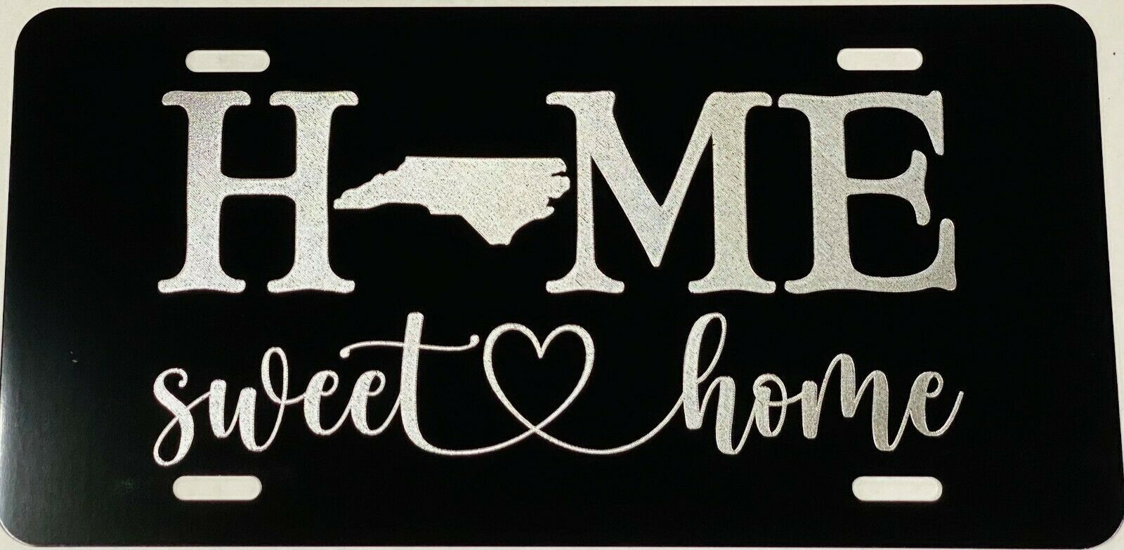 NC North Carolina Home Sweet Silver Etched Engraved Black License Plate Car Tag