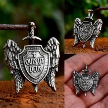Men&#39;s Stainless Steel Archangel Michael Wings Sword Shield Pendant Necklace 24&quot; - £13.44 GBP