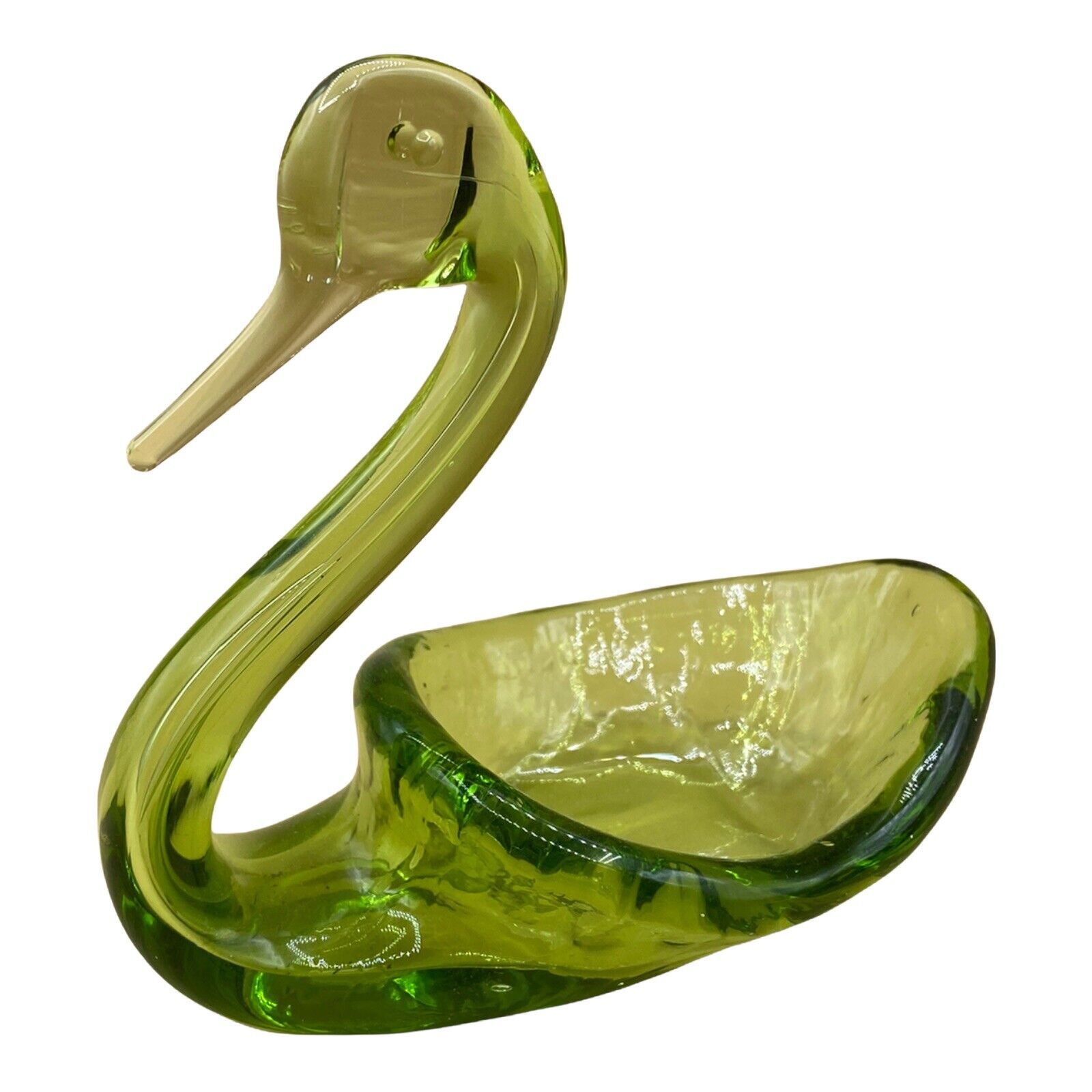 Primary image for Vintage Art Green Glass 5” Swan Candy Trinket Bowl Dish Viking Style