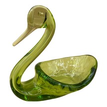 Vintage Art Green Glass 5” Swan Candy Trinket Bowl Dish Viking Style - £15.48 GBP