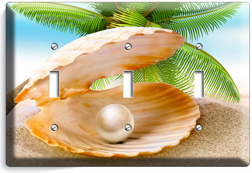 SEE SHELL PEARL PALM BEACH TRIPLE LIGHT SWITCH WALL PLATE COVER HOME ROOM DECOR - $17.99