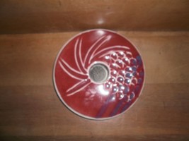Flower Frog , l 8 1/2 &quot; Round Maroon &amp; White &amp; Blue Glazed Ceramic - $8.90