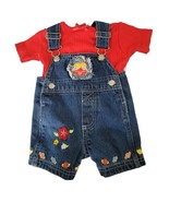 NWT TMC Mayfair 2 Piece Baby 3-6 Mos Blue Denim Short Overalls Red Shirt... - €11,71 EUR
