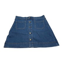 LC Lauren Conrad Denim Skirt Women 14 Blue Cotton Stretch Front Button High Rise - £15.42 GBP