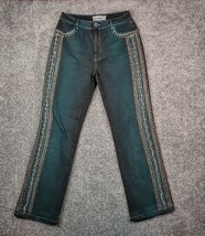 BrazilRoxx Jeans Womens 8 Green Denim Straight Leg High Rise Embellished... - $39.99