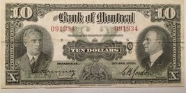 Reproduction $10 Ten Bank Of Montreal 1938 Chartered Bank Note Copy - $3.99