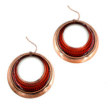Women new copper orange red cut out circle hook pierced earrings - $9,999.00