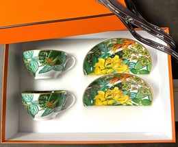 Hermes Passifolia Morning Cup and Saucer 2 set green porcelain soup bowl coffee - £1,050.28 GBP