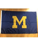 Vintage University Of Michigan Flag Huge Stitched-on Block M Maize &amp; Blu... - £157.01 GBP