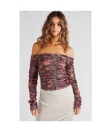 New Free People Reina Off-The-Shoulder Ruched Floral Velvet Top $88 SMAL... - $51.87 CAD